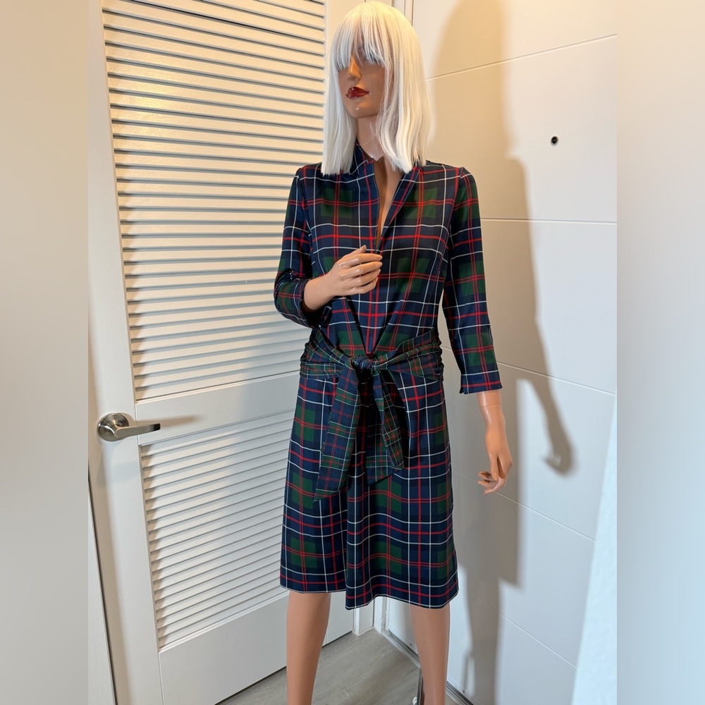 Gretchen Scott NWT Plaid small Long Sleeve blue Dress